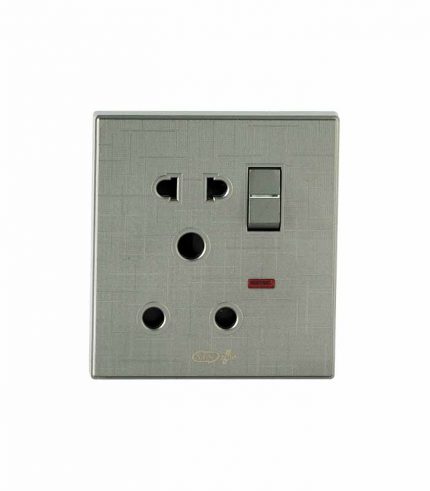 Yes G-2 Series 15A 3 Pin Round Socket & 2 Pin Socket with Switch (Marvel Silver)