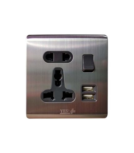 Yes SS Steel USB Socket with 5 Pin Multi Socket Switch (Yes H1 Model)